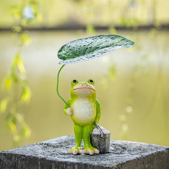 Mosiee for Leaf Frog Holding Umbrella Creative Ornaments Garden Figurine Resin Frog Statue