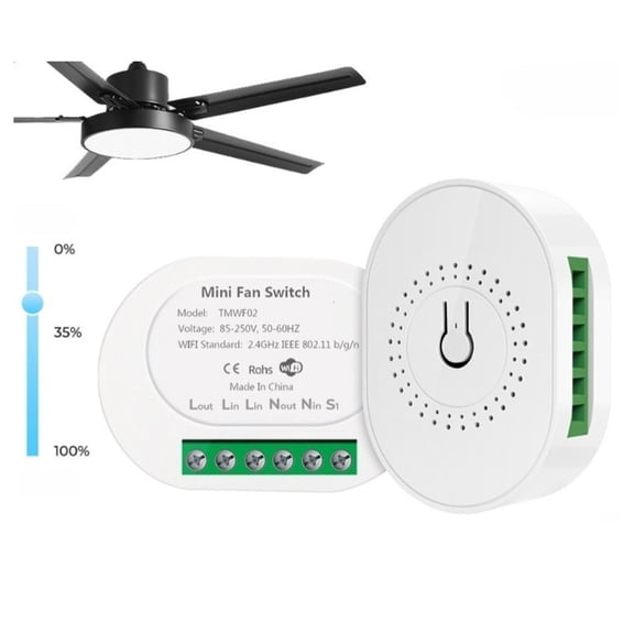 Mosiee for Tuya-Compatible Wifi Ceiling Fan Switch Module for Alexa Google Home Voice Control 2.4Ghz 5-150W Compact White Design