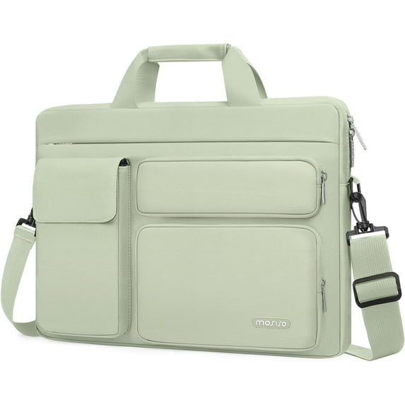 Mosiso 13 13.3 inch Laptop Shoulder Bag with 2 Raised&Handle&Belt, Messenger Bag for MacBook&Notebook, Computer Bag for Travel/Business/School/Men/Women Briefcase Case, Sage Green