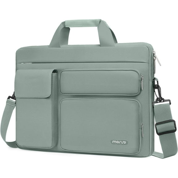 Mosiso 13 13.3 inch Laptop Shoulder Bag with 2 Raised&Handle&Belt, Messenger Bag for MacBook&Notebook, Computer Bag for Travel/Business/School/Men/Women Briefcase Case, Antique Green