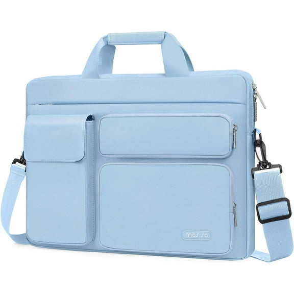 Mosiso 13 13.3 inch Laptop Shoulder Bag with 2 Raised&Handle&Belt, Messenger Bag for MacBook&Notebook, Computer Bag for Travel/Business/School/Men/Women Briefcase Case, Airy Blue