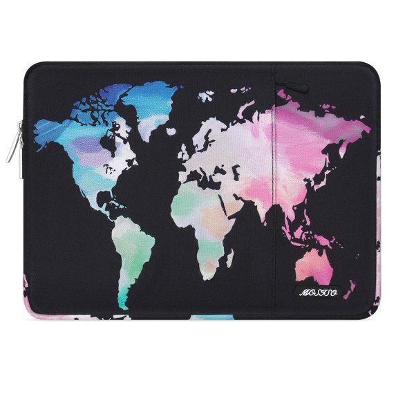 Mosiso 13.3" Laptop Case Sleeve Bag for MacBook Pro Air Dell HP Lenovo Asus Acer Surface, Water Repellent Polyester Notebook Bag Protective Case Cover with Pocket, Black World Map