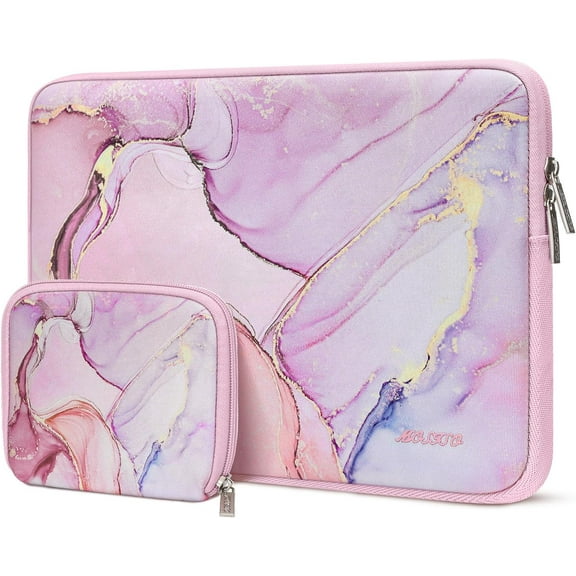 Mosiso 13.3 inch Laptop Sleeve for MacBook Pro 14 inch M4 M3 M2 M1 Lenovo Dell HP Asus Acer, Protective Neoprene Notebook Bag with Small Case, Pink Marble