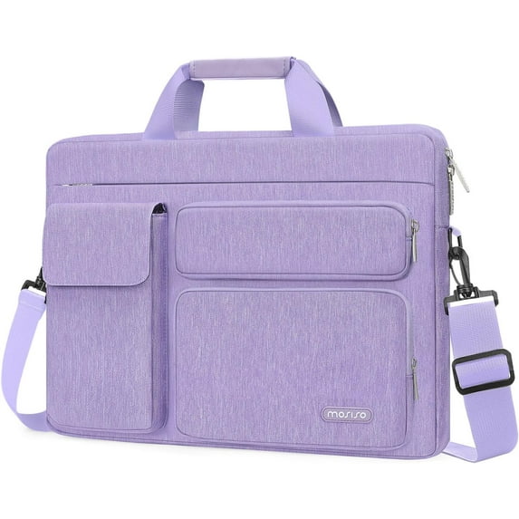 Mosiso 15 16 inch Laptop Shoulder Bag with 2 Raised&Handle&Belt, Messenger Bag for MacBook&Notebook, Computer Bag for Travel/Business/School/Men/Women Briefcase Case, Purple