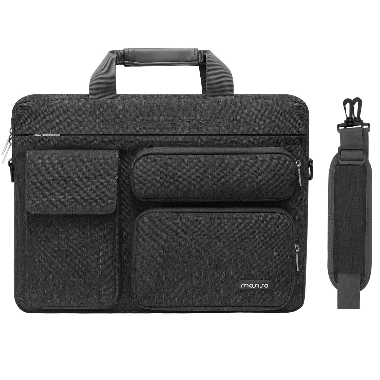 Mosiso 15 16 inch Laptop Shoulder Bag with 2 Raised&Handle&Belt, Messenger Bag for MacBook