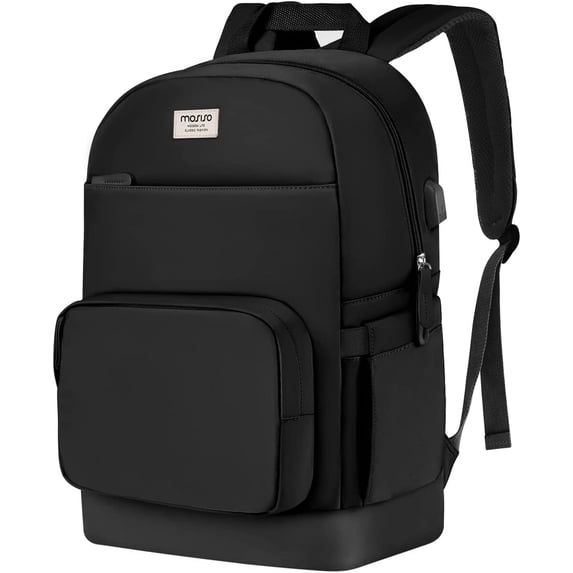 Mosiso 15.6 16 inch Laptop Backpack for Women Girls Business College School Travel Casual Daypack Bag with Luggage Strap & USB Charging Port, Black