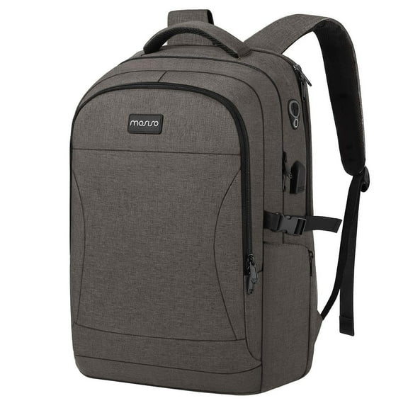 Mosiso 15.6-17.3 inch Travel Laptop Backpack Water Repellent Anti Theft 3 Compartments Daypack Bag with USB Charging Port&Trolley Belt, Travel Business College School Bookbag for Women Men, Gray