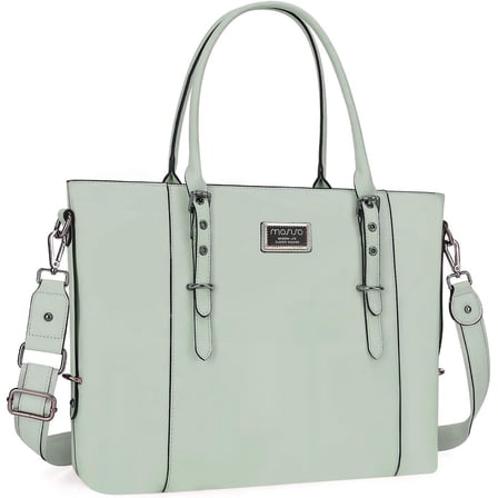 Mosiso 15.6 Inch Water Resistant PU Leather Laptop Tote Bag - Large Capacity Business Briefcase for MacBook, Office, Work