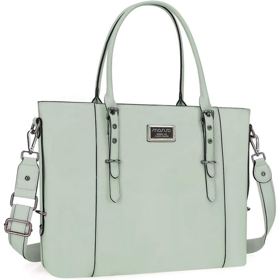 Mosiso 15.6 Inch Water Resistant PU Leather Laptop Tote Bag - Large Capacity Business Briefcase for MacBook, Office, Work