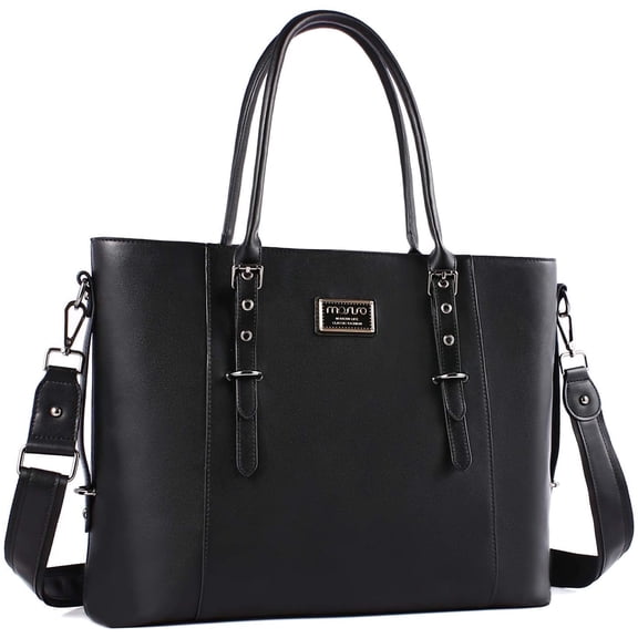 Mosiso 15 Inch Water Resistant PU Leather Laptop Tote Bag - Large Capacity Business Briefcase for MacBook, Office, Work
