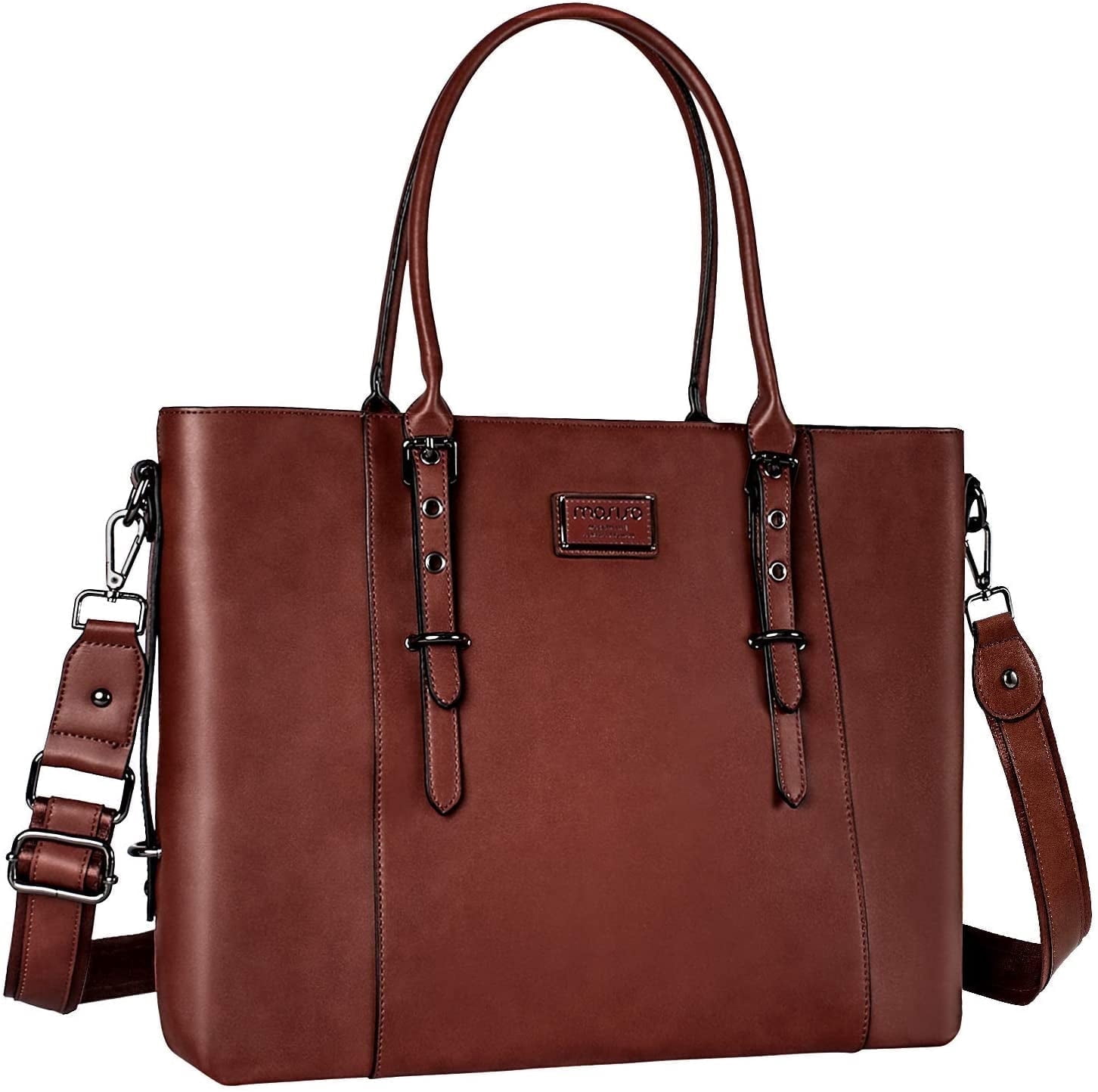17.3 Inch Water Resistant PU Leather Laptop Tote Bag - Large Capacity Business Briefcase for Office, Work