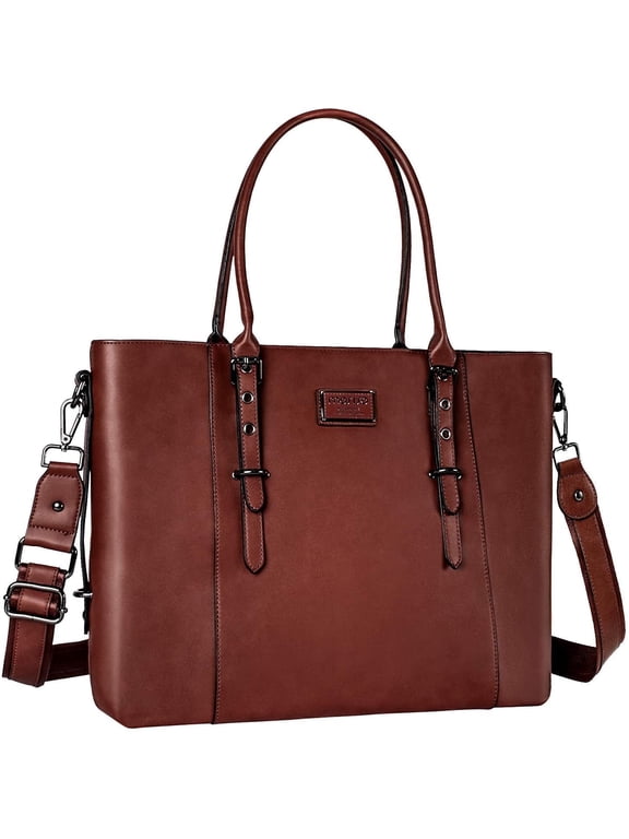 17.3 Inch Water Resistant PU Leather Laptop Tote Bag - Large Capacity Business Briefcase for Office, Work