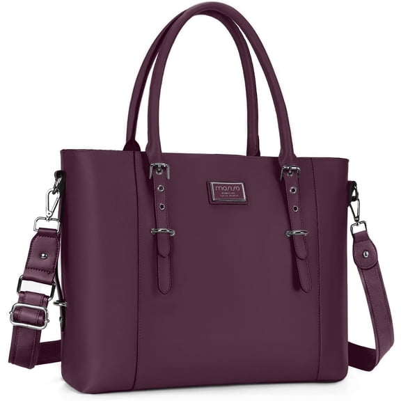Mosiso 17.3 Inch Water Resistant PU Leather Laptop Tote Bag - Large Capacity Business Briefcase for Office, Work