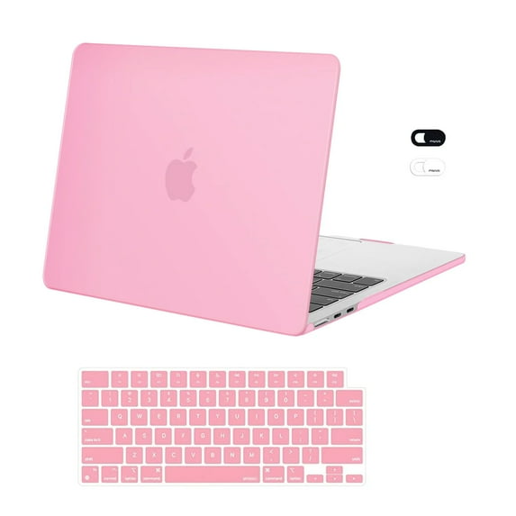 Mosiso 3 in 1 Case for MacBook Air 13.6 inch Case 2022-2025 Release M4 A3240 M3 A3113 M2 A2681 Touch ID, Plastic Hard Shell Case & Keyboard Cover & Webcam Cover, Pink