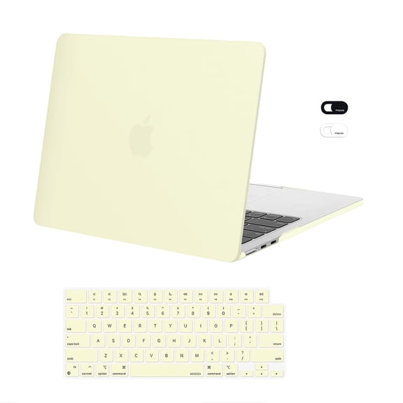 Mosiso 3 in 1 Case for MacBook Air 13.6 inch Case 2022-2025 Release M4 A3240 M3 A3113 M2 A2681 Touch ID, Plastic Hard Shell Case & Keyboard Cover & Webcam Cover, Pastel Yellow
