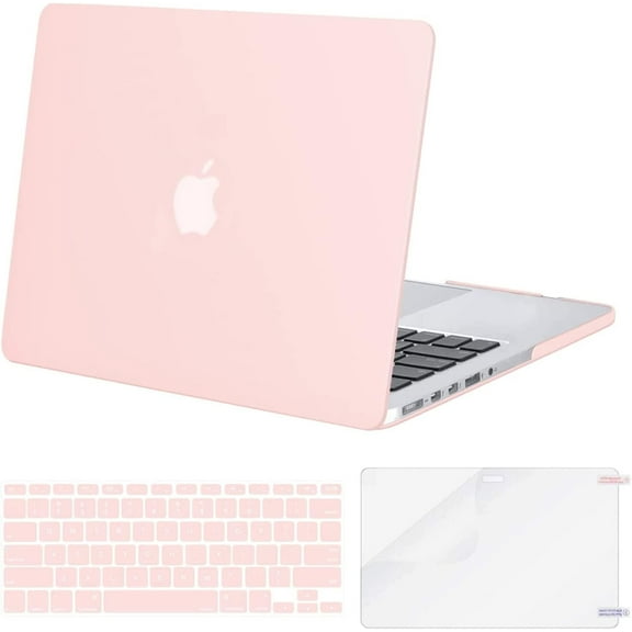 Mosiso 3 in 1 case for MacBook Pro Retina 15 inch (Model: A1398, Older Version Release 2015 - end 2012), Plastic Hard Shell Case & Keyboard Cover & Screen Protector, Chalk Pink