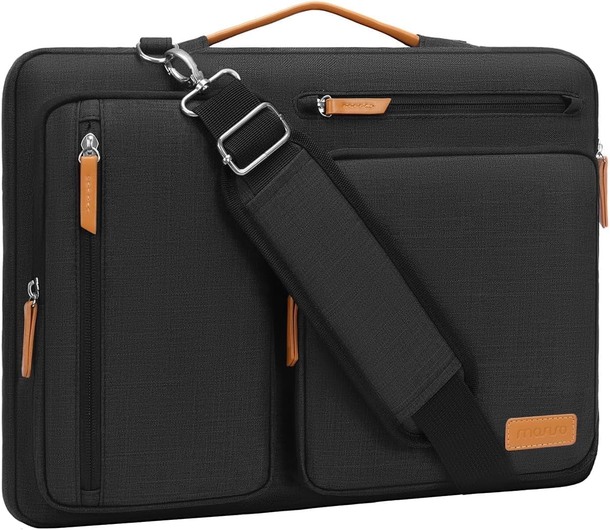 Mosiso 360 Protective Laptop Shoulder Bag for MacBook Air 15 inch M3 M2 Lenovo Acer Asus Dell Lenovo HP Samsung Notebook Sleeve Carrying Case Computer Messenger Bag, Black