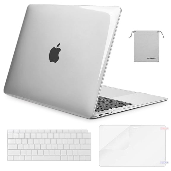 Mosiso 4 in1 Macbook New Air 13 inch Hard Cover Case A1932 Touch ID 2018,Crystal Clear