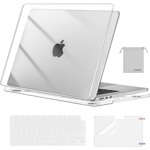 Mosiso 4IN1 Case for MacBook Air 15 inch Case 2025 2024 2023 Release M4 A3241 M3 A3114 M2 A2941 with Touch ID, Plastic Hard Shell&Keyboard Cover&Screen Protector&Storage Bag, Crystal Clear