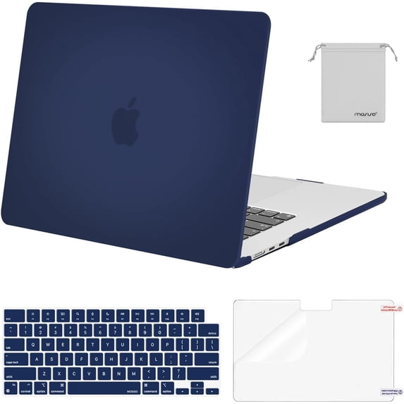 Mosiso 4IN1 Case for MacBook Air 15 inch Case 2025 2024 2023 Release M4 A3241 M3 A3114 M2 A2941 with Touch ID, Plastic Hard Shell&Keyboard Cover&Screen Protector&Storage Bag, Navy Blue