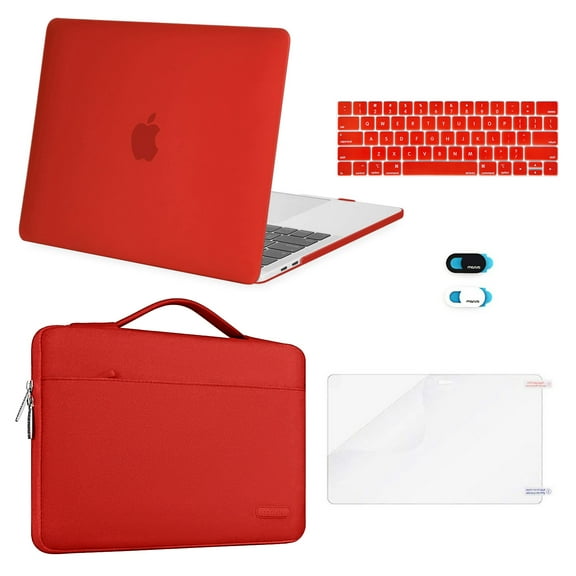Mosiso 5 in 1 New MacBook Pro 13 inch Case 2016-2020 Release A2338 M1 A2289 A2251 A2159 A1989 A1706 A1708, Hard Shell Case&Sleeve Bag for Apple MacBook Pro 13'' with/without Touch Bar, Red
