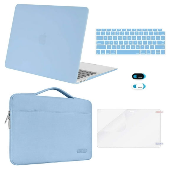 Mosiso 5 in 1 New Macbook Air 13 Inch Case A1932 2019 2018 Release, Hard Case Shell Cover&Sleeve Bag for Apple MacBook Air 13'' with Retina Display andTouch ID, Airy Blue