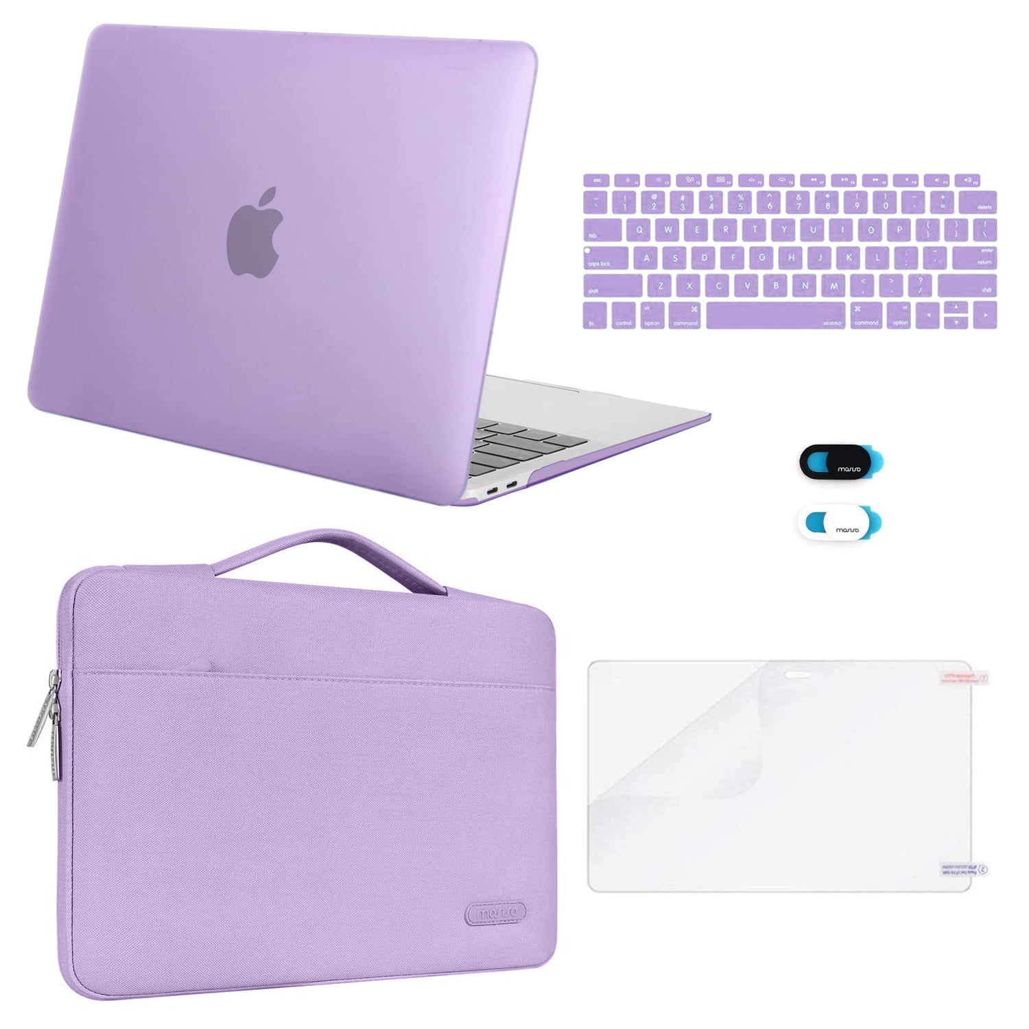 Mosiso 5 in 1 New Macbook Air 13 Inch Case A1932 2019 2018 Release, Hard Case Shell Cover&Sleeve Bag for Apple MacBook Air 13'' with Retina Display andTouch ID, Light Purple