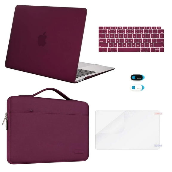 Mosiso 5 in 1 New Macbook Air 13 Inch Case A1932 2019 2018 Release, Hard Case Shell Cover&Sleeve Bag for Apple MacBook Air 13'' with Retina Display andTouch ID, Marsala Red