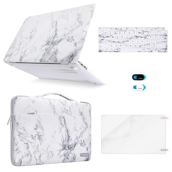 Mosiso 5 in 1 New Macbook Air 13 Inch Case A2337 M1 A2179 2020 Release, Hard Case Shell Cover&Sleeve Bag for Apple MacBook Air 13'' with Retina Display andTouch ID, White Marble
