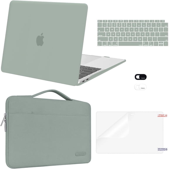 Mosiso 5 in 1 New Macbook Air 13 Inch Case M1 A2337 A2179 A1932 2021-2018, Plastic Hard Shell Case&Bag&Keyboard Skin&Webcam Cover&Screen Film, Antique Green