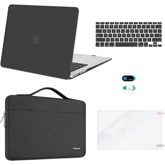 Mosiso 5IN1 Case for MacBook Air 13 inch Case (A1369 A1466, Older Version 2010-2017 Release), Plastic Hard Shell Case & Sleeve Bag & Keyboard Cover & Webcam Cover & Screen Protector, Space Gray