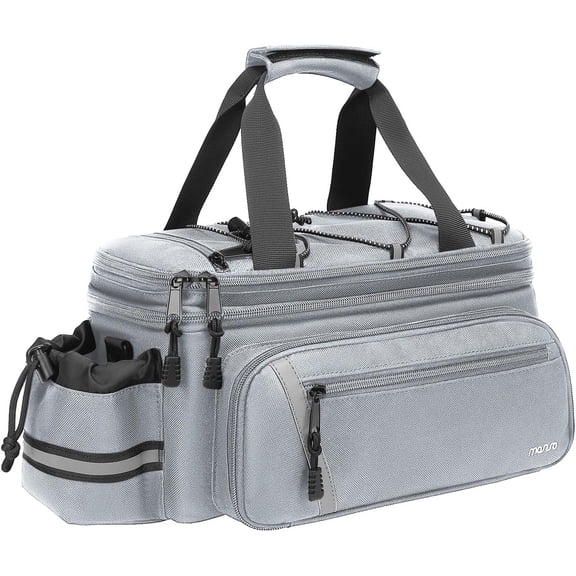 Mosiso Bike Rack Bag with Rain Cover, Multifunctional Bicycle Trunk Cooler Bag Insulated Bicycle Rear Seat Bag, 8L Cycling Luggage Storage Cargo Saddle Shoulder Handbag, Gray