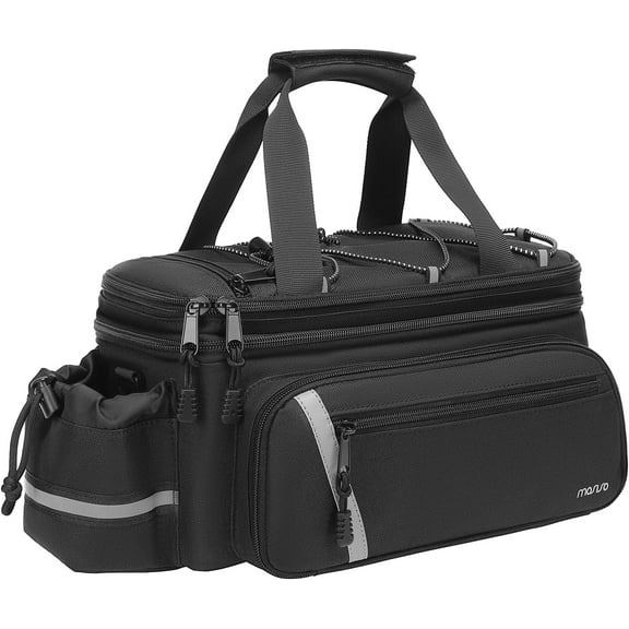 Mosiso Bike Rack Bag with Rain Cover, Multifunctional Bicycle Trunk Cooler Bag Insulated Bicycle Rear Seat Bag, 8L Cycling Luggage Storage Cargo Saddle Shoulder Handbag, Black