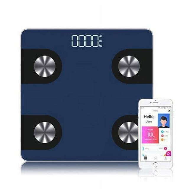 Mosiso - Bluetooth Smart Connected Body Fat Scale with Large Backlit LCD, Smart Body Analyzer, Measures 8 Parameters with FREE App for iPhone, iPad, iPod and Android Smart Phones and Tablets, Blue