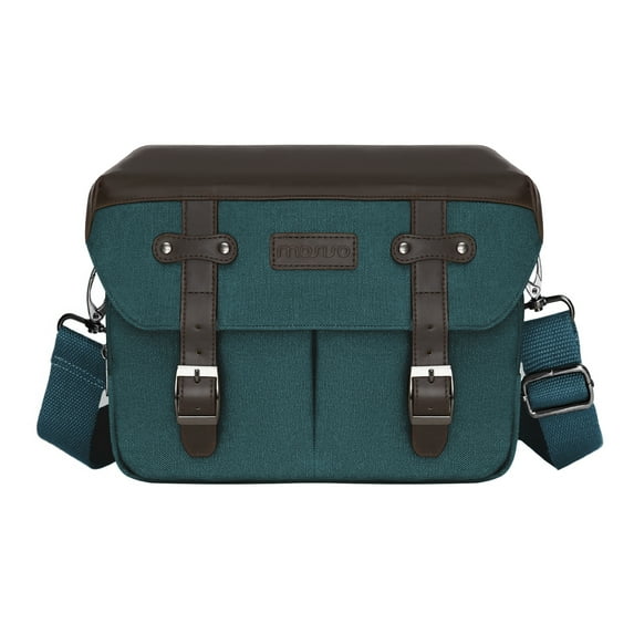 Mosiso Camera Case Crossbody Shoulder Messenger Bag, DSLR/SLR/Mirrorless Photography Vintage PU Leather Flap Gadget Bag with Rain Cover for Canon/Nikon/Sony Camera and Lens, Teal Green