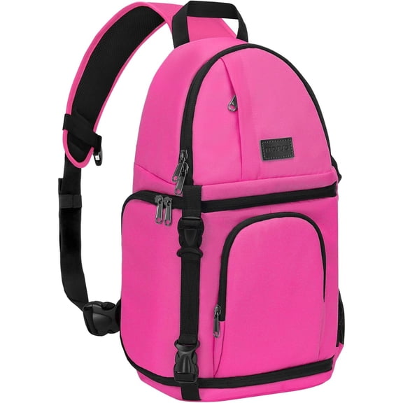 Mosiso Camera Sling Backpack Bag for DSLR/SLR/Mirrorless Cameras (Canon Nikon Sony Pentax) Waterproof Camera Video Backpack for Photographer, Bright Rose