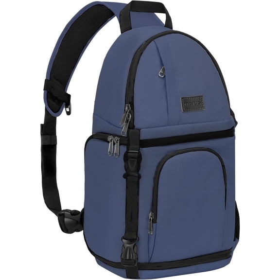 Mosiso Camera Sling Backpack Bag for DSLR/SLR/Mirrorless Cameras (Canon Nikon Sony Pentax) Waterproof Camera Video Backpack for Photographer, Steel Blue