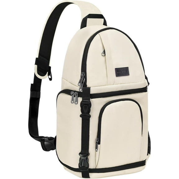Mosiso Camera Sling Backpack Bag for DSLR/SLR/Mirrorless Cameras (Canon Nikon Sony Pentax) Waterproof Camera Video Backpack for Photographer, Beige