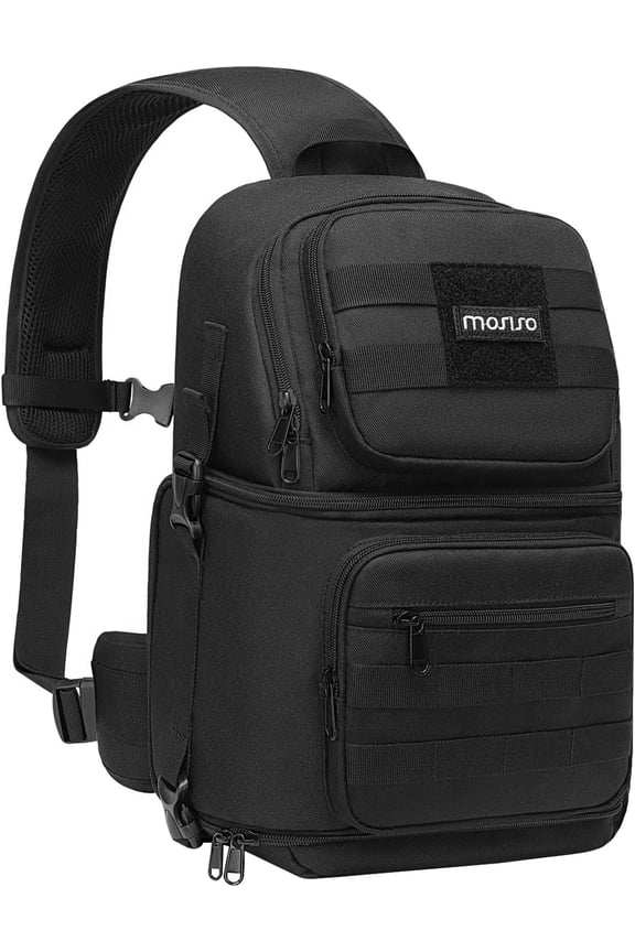 Camera Sling Bag, DSLR/SLR/Mirrorless Tactical Camera Chest Bag, Shockproof Photography Shoulder Crossbody Backpack Compatible with Canon/Nikon/Sony/Fuji, Black