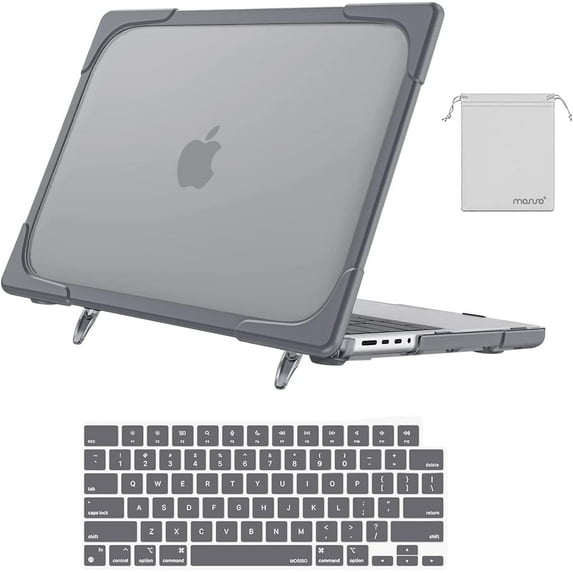 Mosiso Case for 2021 2022 2023 MacBook Pro 14 inch M3 A2918 A2992 M2 A2779 M1 A2442 Pro Max Chip with Touch ID, Heavy Duty Plastic Hard Shell Case with Fold Kickstand&Keyboard Cover&Storage Bag, Gray