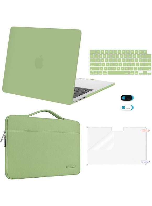 Mosiso Case for MacBook Air 13.6 inch Case 2022 2023 2024 Release A2681 M2 Touch ID, Plastic Hard Shell Case&Carrying Sleeve Bag&Keyboard Cover&Webcam Cover&Screen Protector, Chartreuse