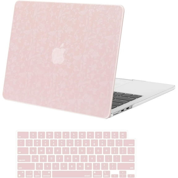 Mosiso Case for MacBook Air 13.6 inch Case 2025-2022 M4 A3240 M3 A3113 M2 A2681, Anti-Fingerprint Polygonal Texture PU Leather Coated Hard Shell&Keyboard Cover, Pink