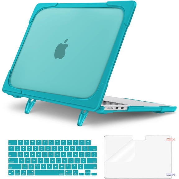 Mosiso Case for MacBook Air 13.6 inch Case 2025-2022 M4 A3240 M3 A3113 M2 A2681, Heavy Duty Hard Shell with Fold Kickstand&Keyboard Cover&Screen Film, Turquoise