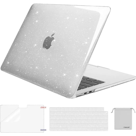 Mosiso Case for MacBook Air 13.6 inch Case 2025-2022 M4 A3240 M3 A3113 M2 A2681, Sparkly Glitter Plastic Hard Shell Case&Keyboard Cover&Screen Protector&Storage Bag, Glitter Clear