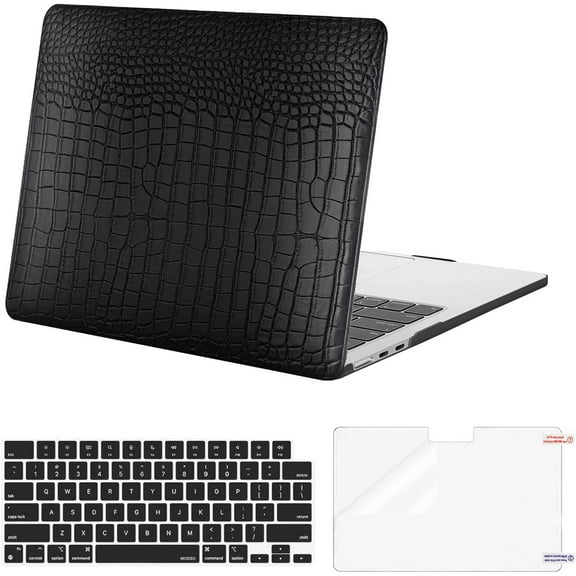 Mosiso Case for MacBook Air 13.6 inch Case 2025-2022 M4 A3240 M3 A3113 M2 A2681 with Touch ID, Crocodile Grain PU Leather Hard Shell Case&Keyboard Cover&Screen Protector, Black