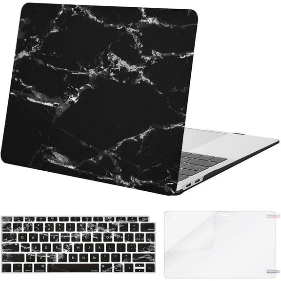 Mosiso Case for MacBook Air 13 inch 2022 2021 2020 2019 2018 Release A2337 M1 A2179 A1932 Retina Display Touch ID, Plastic Pattern Hard Shell&Keyboard Cover&Screen Protector, Black Marble