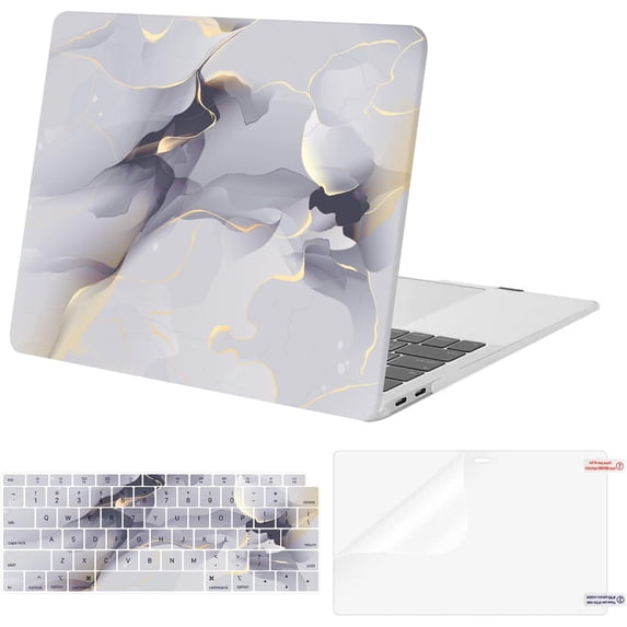 Mosiso Case for MacBook Air 13 inch 2022 2021 2020 2019 2018 Release A2337 M1 A2179 A1932 Retina Display Touch ID, Plastic Pattern Hard Shell&Keyboard Cover&Screen Protector, Gray Gold Marble