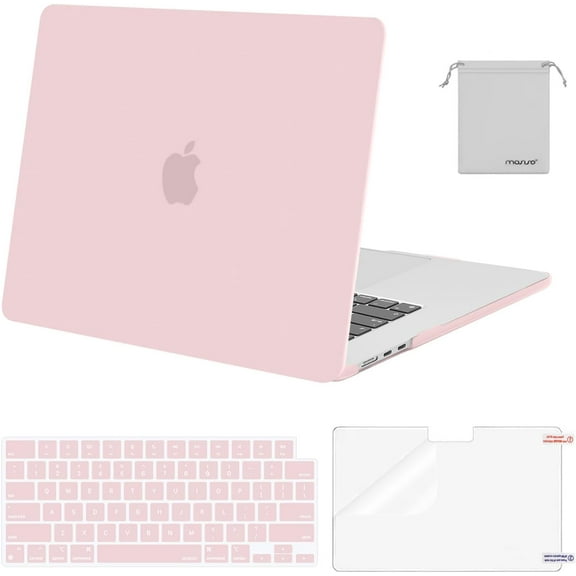 Mosiso 4IN1 Case for MacBook Air 15 inch Case 2025 2024 2023 Release M4 A3241 M3 A3114 M2 A2941 with Touch ID, Plastic Hard Shell&Keyboard Cover&Screen Protector&Storage Bag, Baby Pink