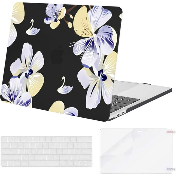 Mosiso Case for MacBook Pro 13 inch Case M2 2023, 2022, 2021-2016 A2338 M1 A2251 A2289 A2159 A1989 A1708 A1706, Plastic Pattern Hard Shell Case&Keyboard Cover&Screen Protector, Elegant Flower Petal