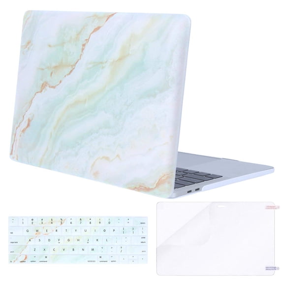 Mosiso Case for MacBook Pro 13 inch Case M2 2023, 2022, 2021-2016 A2338 M1 A2251 A2289 A2159 A1989 A1708 A1706, Plastic Pattern Hard Shell Case&Keyboard Cover&Screen Protector, Green Marble